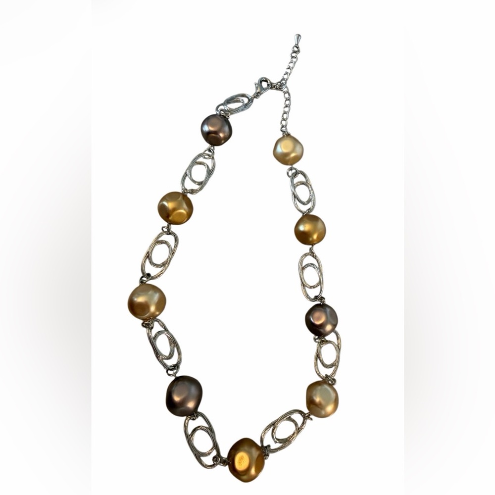 #647 Silver Chain Necklace with Gold & Bronze Beads